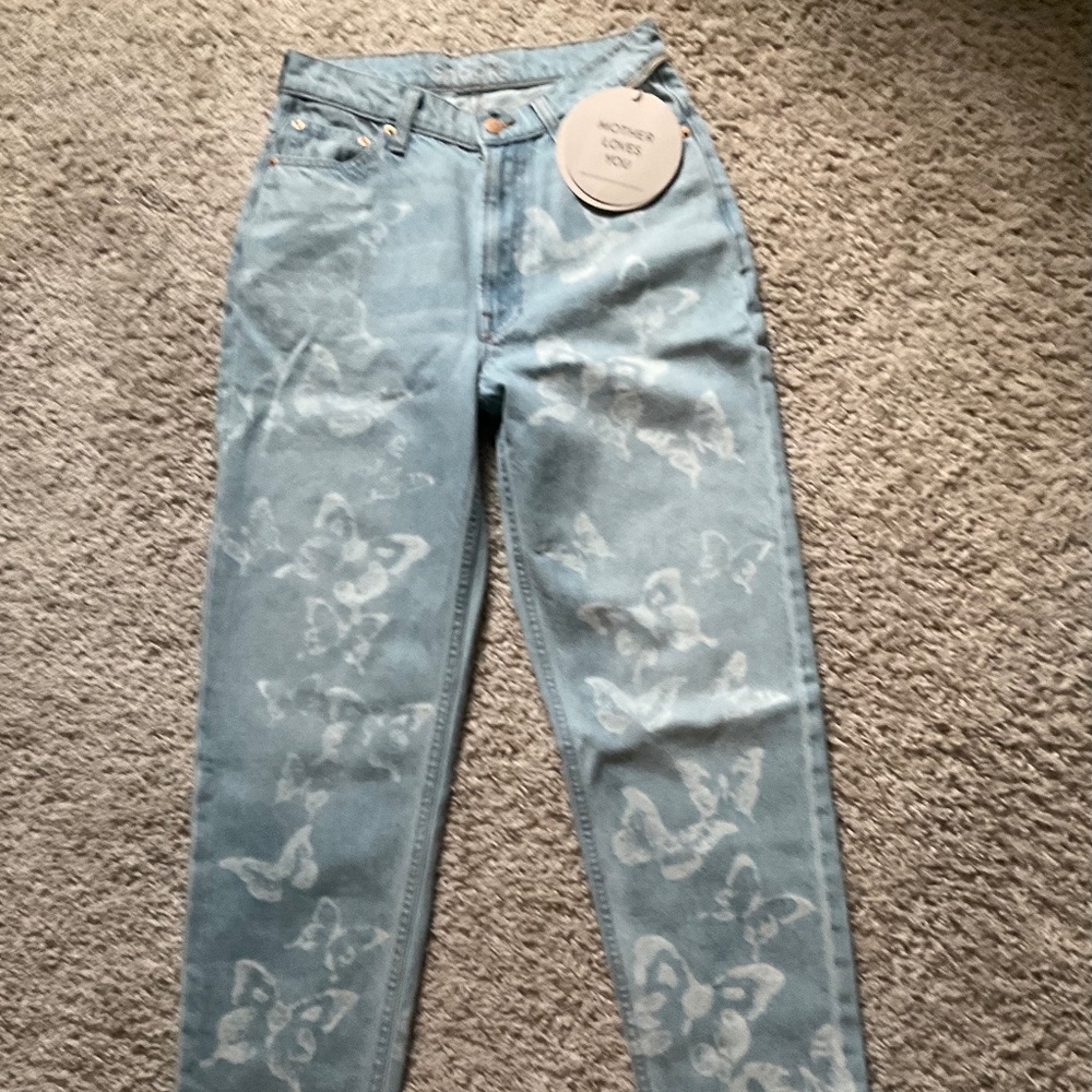 Mother Snacks High Waisted Twizzy Skimp and Butterfly Jeans Size 27